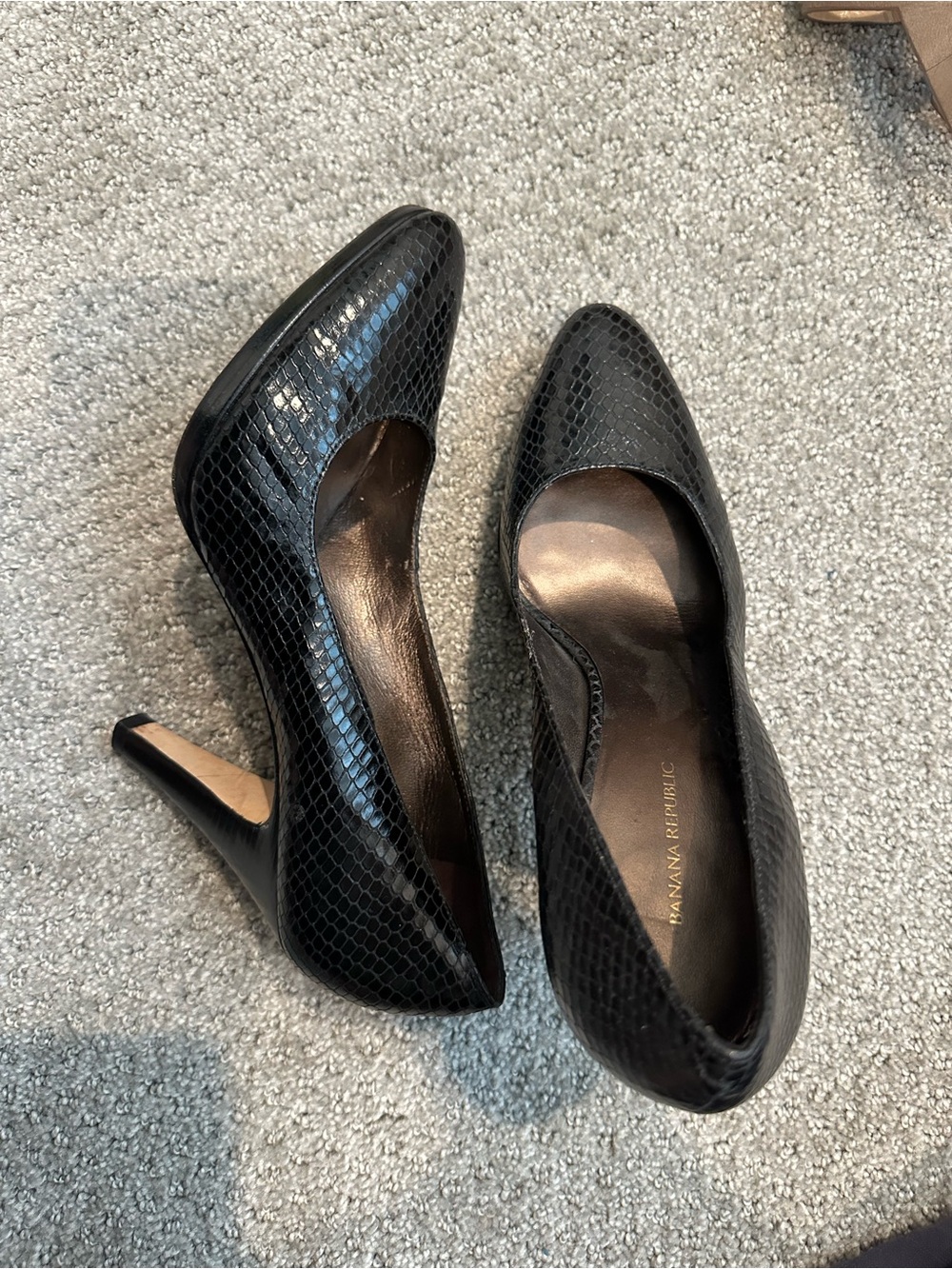 Banana Republic Black Snake-Embossed Pointed-Toe Pumps